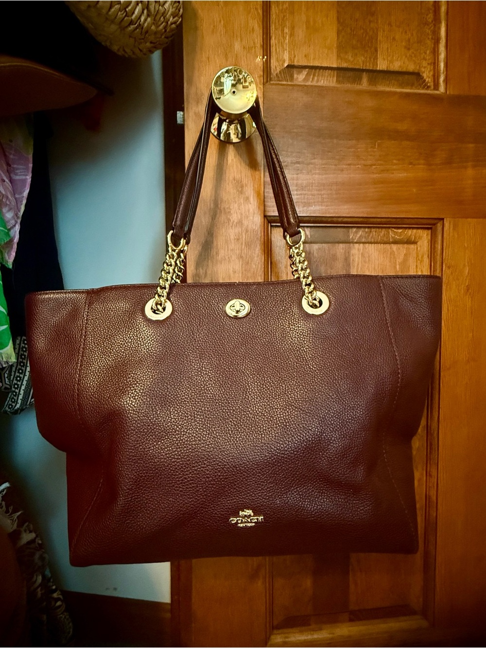 Coach Pebbled Leather Tote in gorgeous Burgundy with Gold Hardware
